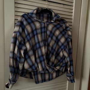 Blue and White Plaid Shirt with tied front